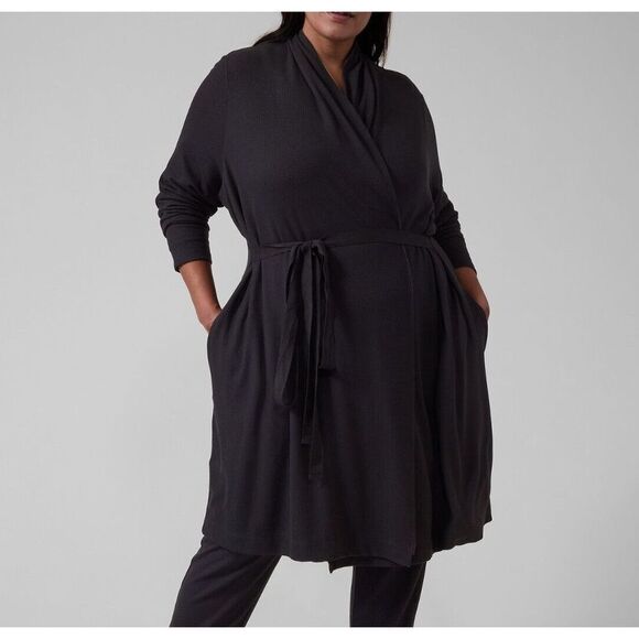 Athleta 983113002 Women's Plus Sz 2X Black Wind Down Sleep Robe - Picture 9 of 9